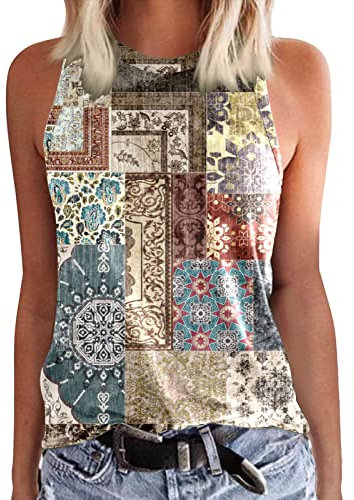 Damen Tank Top Spaghetti Tops Ärmellos Unterhemd Damen Tanktops mit Rundhalsausschnitt, ärmellos, Sommer, lässig, lockere Passform, Basic-T-Shirts, Tanktops Damen Einfarbig Casual Swing Shirts