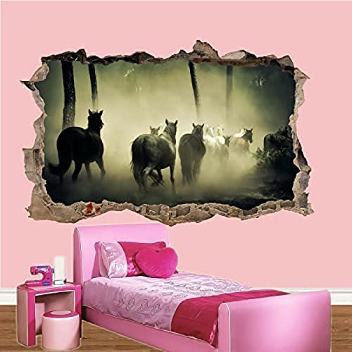 Mystic Forest Wild Horses Wall Sticker 3D Art Mural Room Office Shop Decor