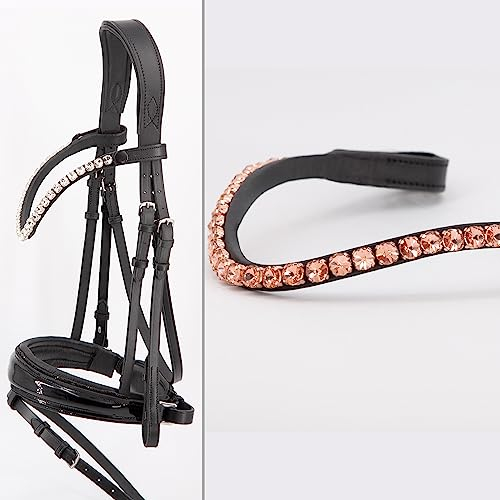 Heinick Trense Shiny Glitzer Nasenriemen Schwarz Lack Abnehmbarer Sperrriemen Zaumhaken ~ Warmblut ~ Auswahl (Stirnriemen Quick-Change Glow-Rosegold)