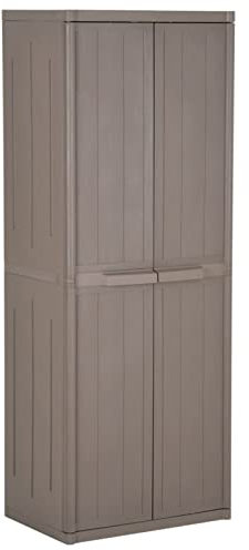 GuyAna Armoire de Rangement Jardin Marron 65x45x172 cm PP Aspect Bois,Armoire Metal,Meuble Garage,Armoire Rangement