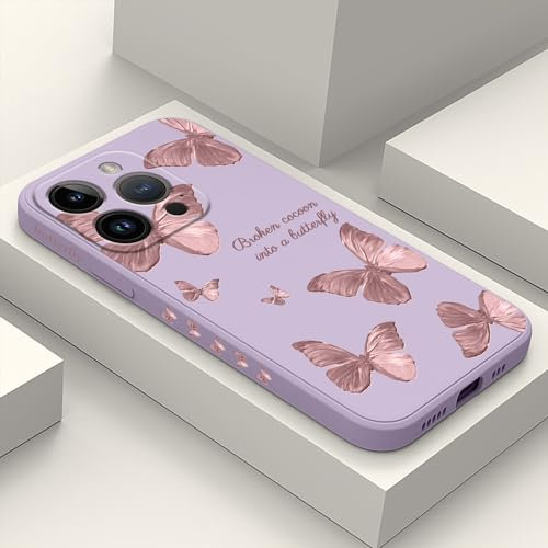 LEECG per iphone 14 Pro Cover Fodera in Microfibra Antigraffio Morbida a Motivi Floreali, Silicone Ultra Sottile Morbido Cover per iphone 14 Pro-Farfalla Viola