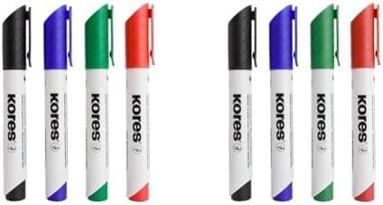 Kores - K-Marker XW2: Coloured Whiteboard Marker Pens with Chisel Tip, Dry Wipe and Low-Odour Ink, School and Office Supplies, Set of 4 Assorted Colours (Pack of 2)