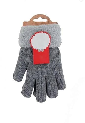 HomeRelax&Style Kinder Winter Handschuhe » Strickhandschuhe » Fingerhandschuhe warme Soft Teddy Füllung » gefütterte Kinderhandschuhe (Grau)