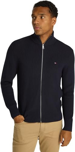 Tommy Hilfiger Herren Strickjacke Cardigan mit Reißverschluss Rib Zip Through Baumwolle, Blau (Desert Sky), XL