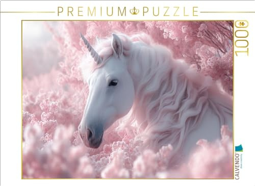 CALVENDO Puzzle Rosa Träumerei: EIN Einhorn im Blütenrausch | 1000 Teile Lege-Größe 64 x 48 cm Foto-Puzzle für glückliche Stunden