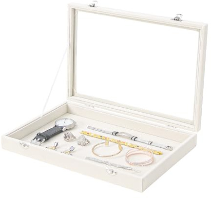Coward Jewelry Organizer Box, Beige Velvet Blank Display Tray Case with Lid for Storage Necklaces Bracelets Rings Beads and Jewelry Accessories