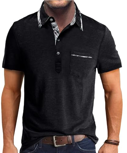 Ryehack Poloshirt Herren Kurzarm Langarm Casual Tops Golf Shirts Kariert Regular Fit mit Tasche S-2XL