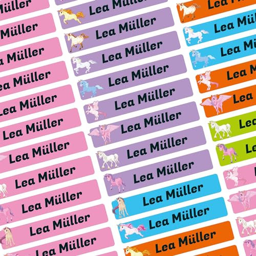 Namensaufkleber Set - Kinder - Einhorn - ab 54 Stück - 38x7 mm - mit Wunschtext - Name - personalisiert - Namensetiketten - für Jugendliche - Firma - Universität - Schule - Kinder - KITA