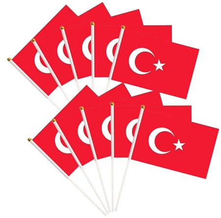 50 Stück Mini-Handheld-türkische Flaggen auf Stab, Party-Dekorationen für Paraden, internationales Festival