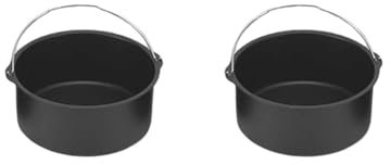 Set di 2 teglie da forno per torte, con manico, per friggitrice ad aria, pizza, per torte, bistecche, colore nero, 17,8 cm