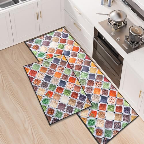 Fecialy Alfombra de Cocina Antideslizante Alfombra de Cocina, Durable Anti-Fatiga Corredor de Pasillo para Cocina Lavable Alfombra de Cocina Alfombra de Puerta Set,50x80cm+50x150cm