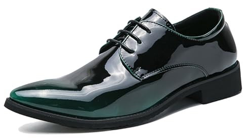 LMUIPMAA Zapatos De Cordones Formales Zapatillas Hombre De Traje Derbys Charol Calzado Piel Brogue Zapatos De Vestir De Boda,Verde,42 EU