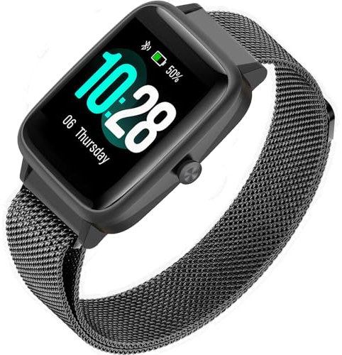 OUTPUTBT Metall Uhrenarmbänder 19mm Kompatibel mit HAMA 5910/4900 Ersatzarmband für GRV FC1 Veryfitpro ID205L Armband Kompatibel mit Fitpolo H205L UMIDIG1 Uwatch 3 ZOSKVEE ID205G Damen Herren Schwarz