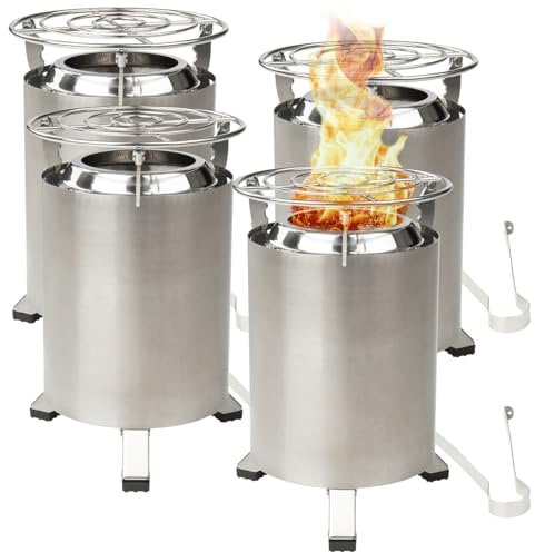 Carlo Milano Feuerstelle Garten: 4er-Set Outdoor-Tisch- & Boden-Feuerstellen, Edelstahl, 18x18x25 cm (Tischfeuer Outdoor, Outdoorgrill)