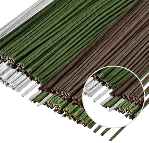 POPOYU 200Stück Floristik Draht,Blumendraht Dunkelgrün/Grün/Weiß/Braun,Steckdraht Floristik,Steckdraht,Floristenbedarf,Blumenstamm Draht 18Gauge für dieHerstellung von Blumenhandwerk,künstlichenBlumen
