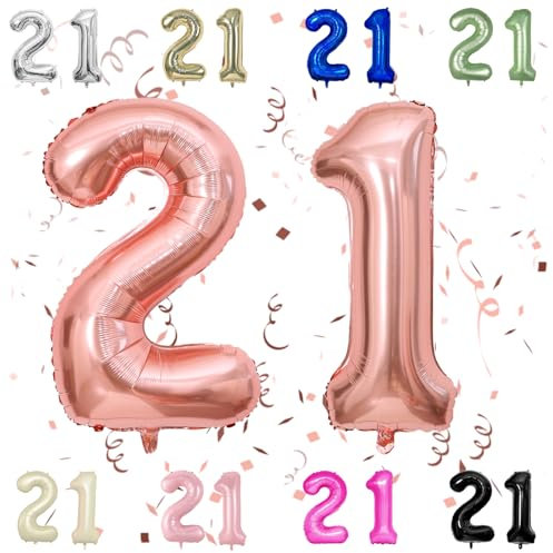 40 Inch Rose Gold 21 Number Balloons,Rose Gold 2 & 1 Foil Large Balloons,21 Big Digit Number Balloon for Girls Women 12th 21th Birthday Anniversary Princess Party Supplies