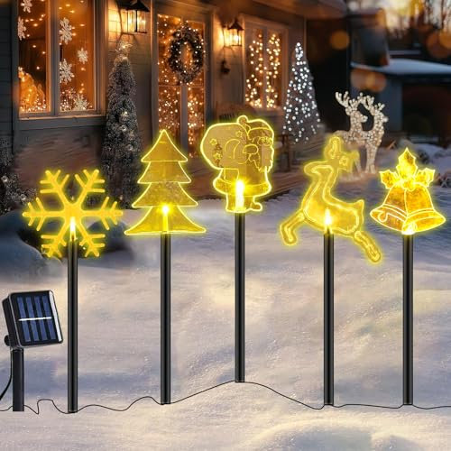 Gartenstecker Solar Außen Weihnachten,LED Gartenstecker 5er Set,Acryl Weihnachtsbeleuchtung Außen,LED Garten Leuchtstäbe Solar,Dekoleuchte Solar Gartenleuchte,Weihnachtsdeko Outdoor,Lichterkette Außen