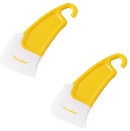 2 Pcs Reusable Silicone Spatula,Washable Lightweight Kitchen Scraper with Yellow Plastic Handle,Hangable Durable Mini Scraper Cleaner Tool,for Kitchen Pan Dish Stains Greasy Cleaning