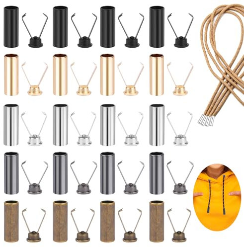 5 Farben Kordelenden Metall, 20 Stück Kordelstopper Metall, Qualitätslegierungen Rope Laces Kordelenden, für Hoodie Hosen Schnürsenkel Tasche DIY Seile