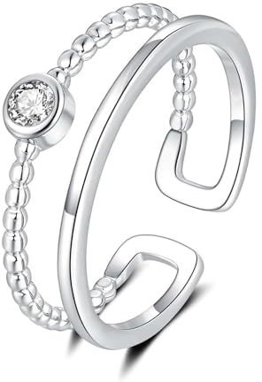 Ynkkvre 925 Silber Damen Ringe, Doppelring Offen Verstellbar Silber Ringe, Wasserfester Ring mit geschwungenem Design, Elegantes Design, Einfacher Damenring, Geschenk für Damen.