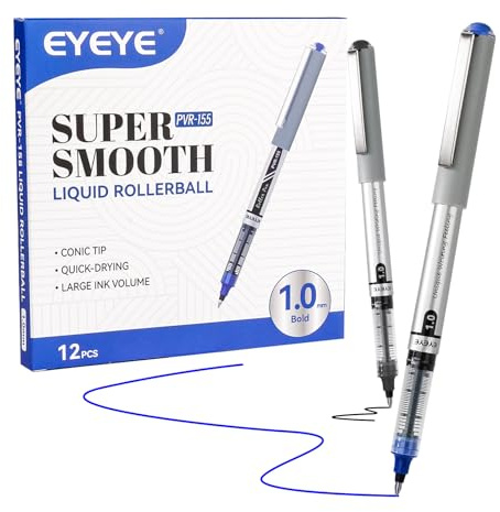EYEYE Tintenroller 1,0mm Spitze, 12 Stück, Schwarz Blau | Schnell Trocknend, Roller, Glattes Schreiben für Tagebuch, Notizen, Büro und Schulbedarf