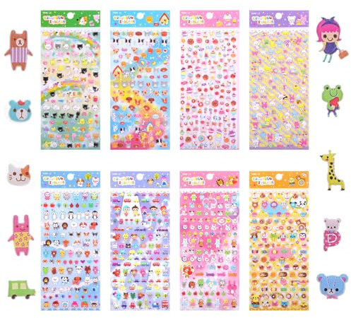 HekouJiub 870Pcs Cute Mini Puffy Stickers 3D Tiny Animal Sticker Kawaii Puff Stickers for Adults Phone Case Laptop Includes Rabbit Dog Cat Puppy Kitten Bunny
