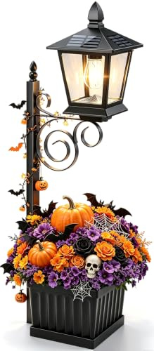 Outdoor Flower Pots 2 in 1, Solar Lamp Post with Planter, Metal Pole, Wall Mount/Standing Solar Planter Lights IP65 Waterproof, Decorative Lamp for Garden, Patio, Porch, 1-Pack (Flowers not Included)