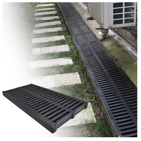 TAIPINGOZ Entwässerungsrinne, Bodenrinne, Schlitzrinne, Grabenmuldenrost aus schwarzem Polymer-Kunststoff, rutschfestes Abflusssystem for Garage/Auffahrt/Garten(40x60x5cm/15.7x23.6x2in)