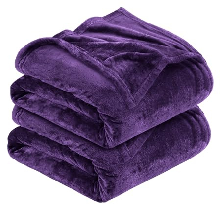 MOONLIGHT20015 Silk Touch Warm 2 Pack Fleece Blankets - 400 GSM Throws for Sofa Fluffy Blanket Bed Throw for Bedroom, Couch, Travel, Kids, Bedroom Accessories Purple, King (230 X 270CM)