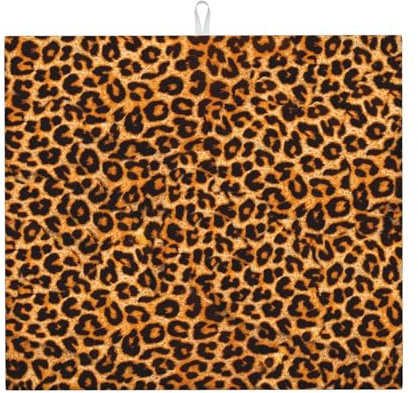 Alfombrilla Escurreplatos Patrón De Leopardo Escurridor Estera De Secado Multiusos Alfombrilla Secado, para Fregadero, Vajilla, Verdura, 41x46cm