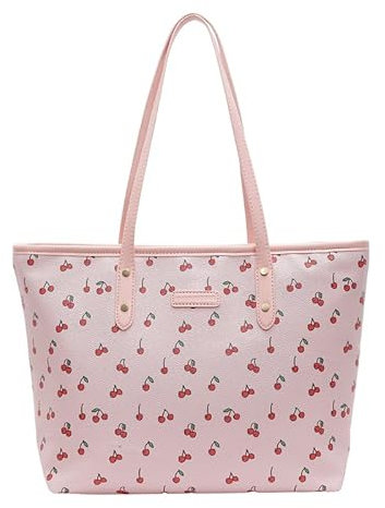 GSenhui Große Handtasche Damen Shopper mit Reißverschluss Damen-Henkeltaschen Rosa Cherry Tote Bag Groß Grosse Tasche für Schule Bürotasche Große Tasche Shopping Bag Arbeit