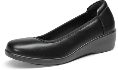 DREAM PAIRS Women's Low Wedges Heels Pumps Comfortable Slip-on Round Toe Dress Work Shoes for Office Business,Size 6,Black,DWUMPU2551