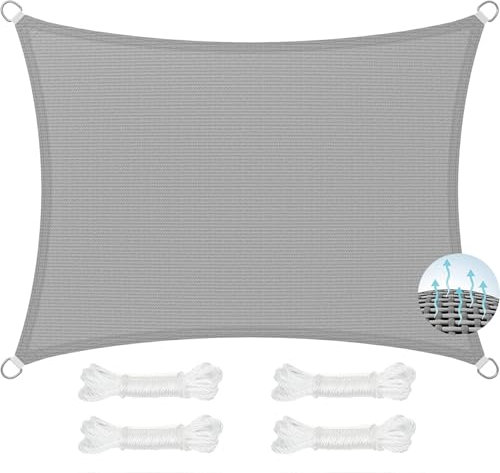 Toldo Vela de Sombra Rectangular 150 x 150 cm, Transpirable, Prueba de Viento, Permeable Al Agua, Malla Sombreadora Malla de Sombreo, para Jardín Balcón Exterior, Gris Claro