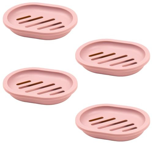 Lot de 4 porte-savon à double couche pour douche avec égouttoir - Porte-savon en plastique pour salle de bain, cuisine, toilettes (rose)