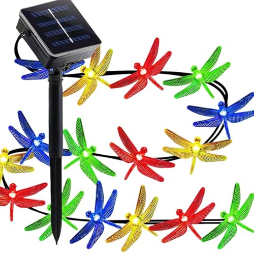 Celuicion Solar Lichterkette für Garten und Außenbereich - Solarschnurlampen Mit Aufladung | Libellen Deko Beleuchtung Mit Dämmerungssensor Für Terrasse Garten Pavillon