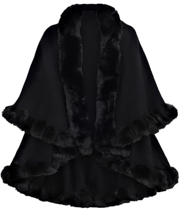 FM2018XSL Damen Winter Umhang Mantel Elegant Kunstpelzkragen Warm Poncho Cape Komfortabel Schal Plüsch Strickjacke