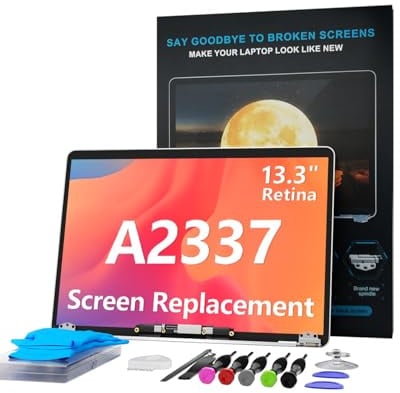 LHM A2337 Ersatzbildschirm für MacBook Air 2020 13,3 Zoll M1 (EMC 3598 MGN63 MGN93 MGND3 MGN73 MGNA3 MGNE3) Retina Auflösung 2560 x 1600 Full LCD Display Assembly with Fix Kit (A2337-Space Grey)