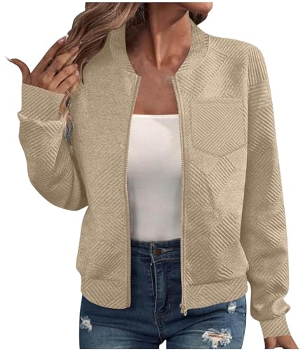 KOG Bomberjacke Damen Herbstjacke Warme Wintermantel Wanderjacke Einfarbige Kleidung Frauen übergangsjacke Elegante Sweatjacke Retro Kapuzenjacke Teenager Daunenjacken Warm Festival Jacke Cordjacke