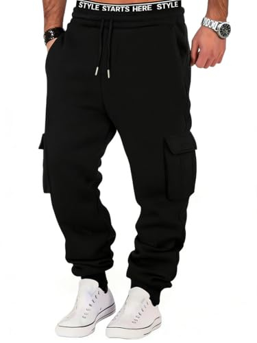 CLOAKA Jogginghose Herren Baumwolle Casual Baggy Jogginghose Elastische Taille mit Kordelzug Cargo Sweatpants Herren mit Taschen