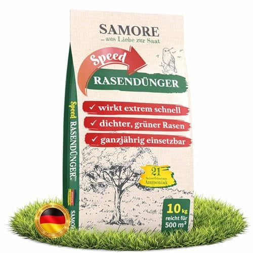 Turbo Rasendünger SPEED Frühjahr/Sommer & Herbstrasendünger, Sofortwirkung in 24 Stunden, Universaldünger, schneller Wachstumsschub und saftiges Grün (10 Kg für 500 m²)