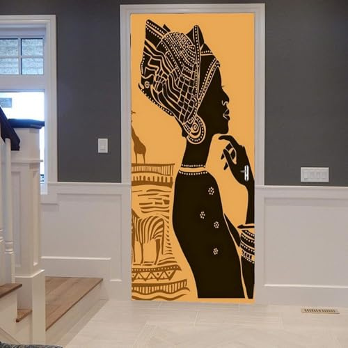 Türtapete Selbstklebend 77x200 Afrikanische Frau Türfolie Vintage Türaufkleber Fototapete 3D Effekt Türklebefolie Türposter für Innentür Schlafzimmer Bad Dekoration A-4235