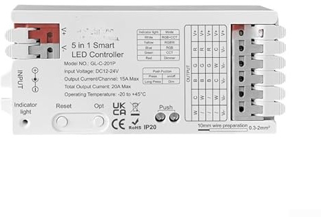 HanOaki Controller LED intelligente 20A per RGBW/RGB/CCT/Dimmer, per ZigBee 3.0 Pro+ e 2.4G, controllo dell'illuminazione multifunzione per striscia RGBCCT, alloggiamento per PC ignifugo IP20