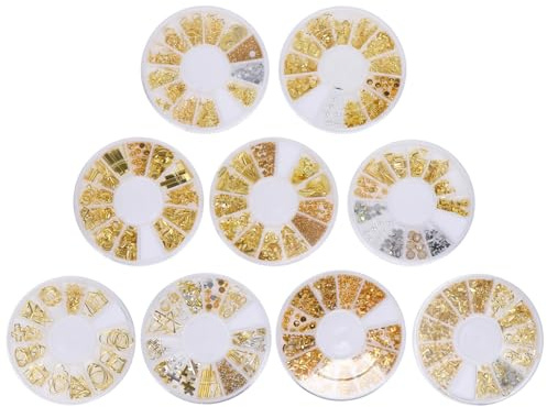 OFFIGAM Handgefertigte 3d Nagelstecker Satz Glänzende Nailart Nieten für Selbstgemacht Nageldesign 9 Versch Stile Nagelbolzen Maniküre Zubehör für Nagelkunst und Bastelarbeiten