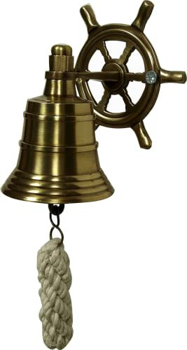 Deko Schiffsglocke Glocke Ø 5,5cm Wandhalterung Messing brüniert (8524)