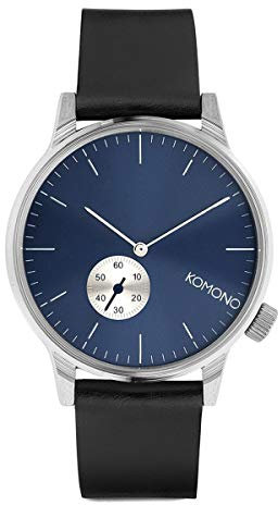 KOMONO Winston Subs Silver Blue Japanische Analoge Quarzuhr für Herren mit Lederarmband
