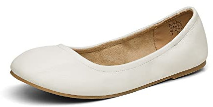 DREAM PAIRS Women's Slip On Round Toe Ballet Flats Pumps Shoes Sole-Fina White Size 8 US/ 6 UK
