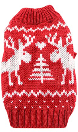 Deggodech Niedlich Welpe Hunde Strickpullover Weihnachten Hundemantel mit Weihnachts Elch Sweater für Winter Weihnachten Haustier Katze Pullover Hunde Strickjacke Warme Bekleidung Red & Weiß (M)