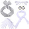 Coucoland 50er Jahre Rockabilly Kostüm Accessoires Damen 1950s Zubehör Set Inklusive Polka Dots Bandana Haarband Ohrringe Handschuhe Katzenaugen Sonnenbrille Chiffon Schal (Weiß)