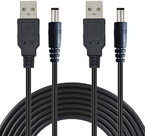 Liwinting 2 Piezas 1.5m/4.92ft Cable USB a DC, 5V Cable de Corriente DC, 2.1mm x 5.5 mm Cable DC Convertidor Jack Macho Barril de Carga de Alimentación para Luces de Tira Led, Cámara etc. - Negro