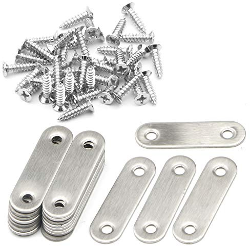 Pxyelec 20Pack 2.2 Inch 2Holes Stainless Steel Flat Mending Repair Plate | Bracket Connector, Straight Brace, Plated Joint Bracket